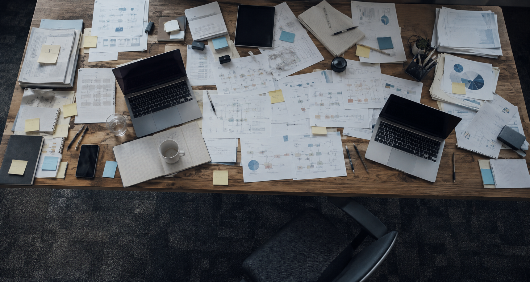 Overloaded Office Table, Empty Chair